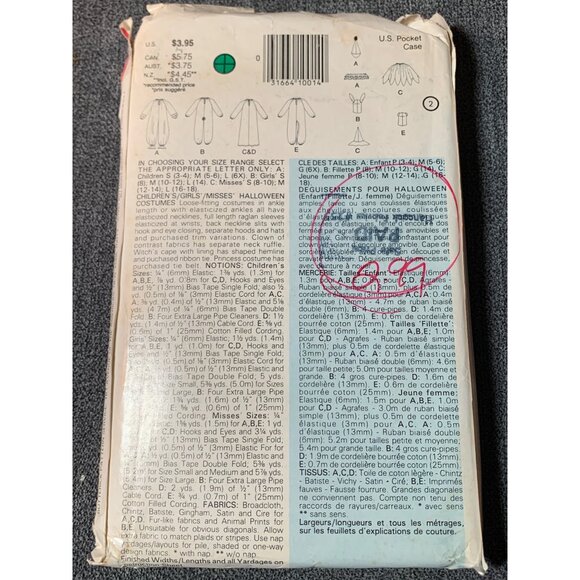 Butterick 3372 Children's Halloween Costume Sewing Pattern - uncut - Picture 2 of 2